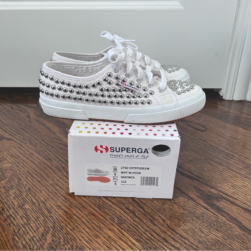 SUPERGA size 7.5 White Studded Sneakers